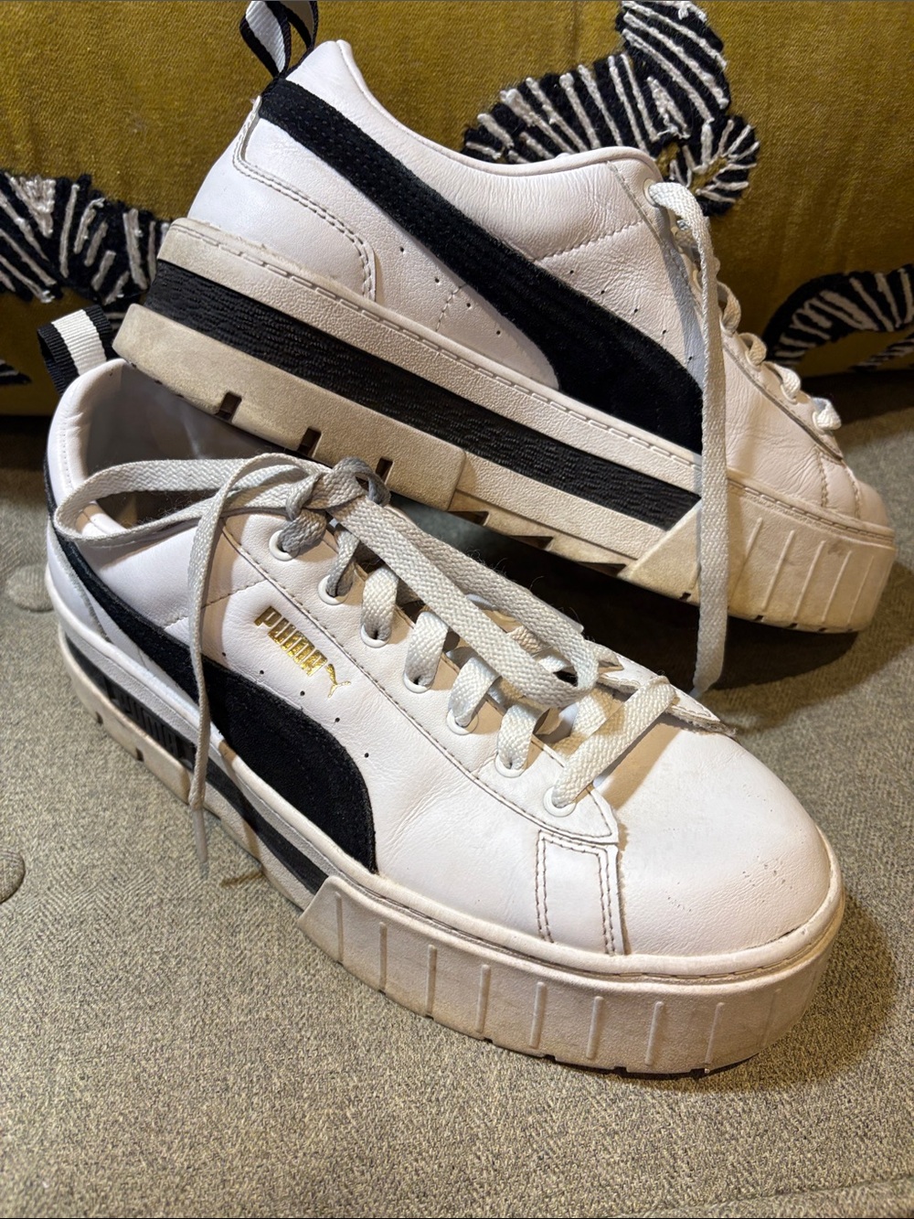 Puma White and Black Platform Low-Top Sneakers